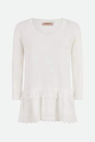 Twinset Maglia Sangallo Bianca In Bianco
