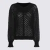 Twinset Open-knit Ruffled-cuff Sweater In Black