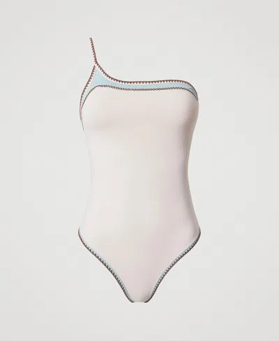 Twinset Maillot De Bain Une Pièce Asymétrique Avec Broderie In White