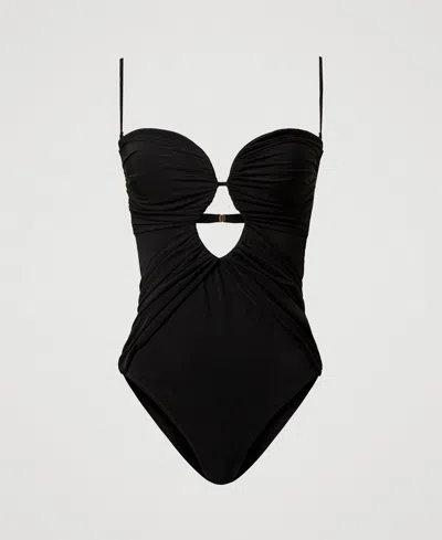 Twinset Maillot De Bain Une Pièce Avec Fronces Et Découpe In Black