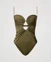 Twinset Maillot De Bain Une Pièce Avec Fronces Et Découpe In Green