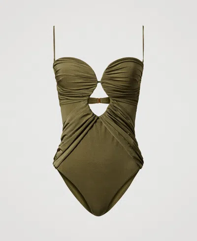 Twinset Maillot De Bain Une Pièce Avec Fronces Et Découpe In Green