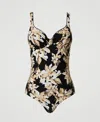 Twinset Floral-print Swimsuit In Black