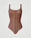 Twinset Lace-embellished Swimsuit In Brown