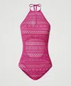 Twinset Lace-effect One-piece Halter Swimsuit In Pink