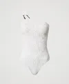 Twinset One-shoulder Jacquard One-piece Swimsuit In White