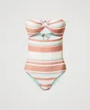 Twinset Striped Bandeau Swimsuit In Multi