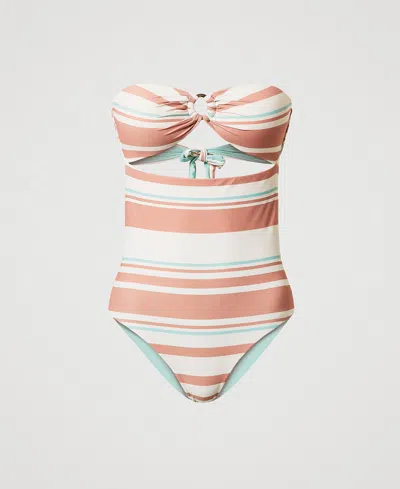 TWINSET MAILLOT DE BAIN UNE PIÈCE RAYÉ AVEC LOGO
