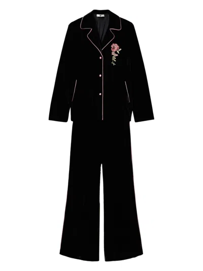 Twinset Mannish Velvet Pyjama Set In 黑色