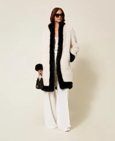 Twinset Manteau En Fausse Fourrure Bicolore In Multi
