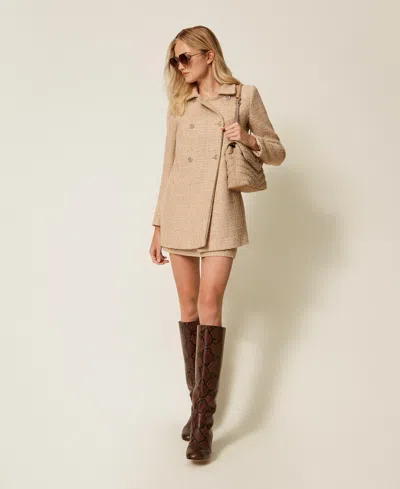 Twinset Manteau En Tissu Bouclé Avec Sequins In Neutral