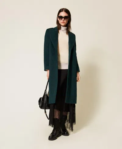 Twinset Manteau Long En Laine Mélangée In Blue