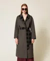 Twinset Striped-pattern Reversible-design Coat In Black