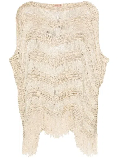 Twinset Crocheted Lamé Cape In Oro