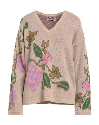 TWINSET TWINSET MARCO RAMBALDI X TWINSET WOMAN SWEATER BEIGE SIZE M POLYAMIDE, VISCOSE, WOOL, CASHMERE