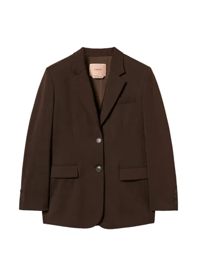 Twinset Matte Satin Blazer In Brown