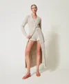 Twinset Maxi Cardigan Jacquard Avec Lurex In Neutral