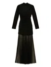 Twinset Maxi Dress With Ruched Bodice And Sheer Skirt In Black
