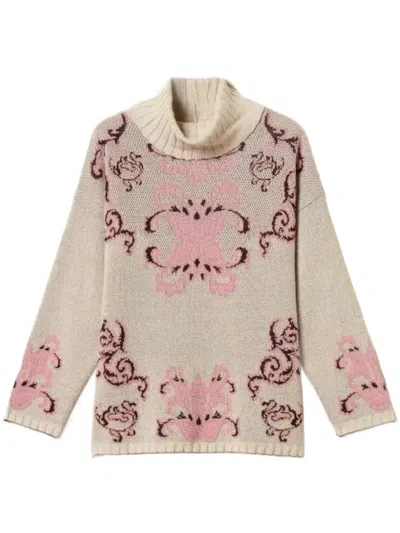 Twinset Jacquard Wool-blend Knit Sweater In Neutral