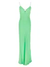 Twinset Green Long Dress With Thin Shoulder Straps And Metallic Logo Plaque On The Back In Tech Fabric Woman
