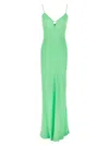 Twinset Green Long Dress With Thin Shoulder Straps And Metallic Logo Plaque On The Back In Tech Fabric Woman In Green
