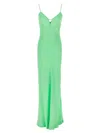 Twinset Green Long Dress With Thin Shoulder Straps And Metallic Logo Plaque On The Back In Tech Fabric Woman In Green