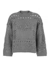 Twinset Grey Crewneck Sequin Sweater In Viscose Blend Woman