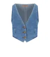Twinset Woman Tailored Vest Blue Size 4 Cotton In Blue