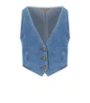 Twinset Woman Tailored Vest Blue Size 4 Cotton In Blue