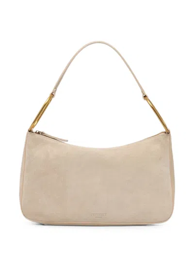 Twinset Medium Liliane Suede Gold-tone Hardware Shoulder Bag In Neutral