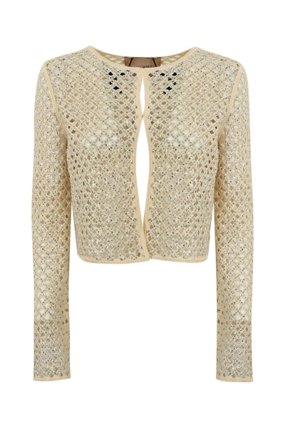 TWINSET MESH CARDIGAN WITH BEADS AND RHINESTONES