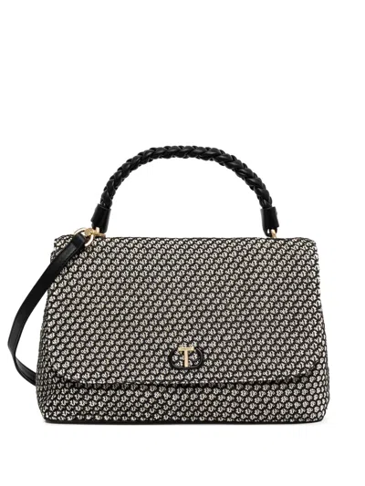 Twinset Mesh-effect Canvas Bag In Black