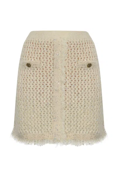 Twinset Mesh Jacquard Knit Skirt In White