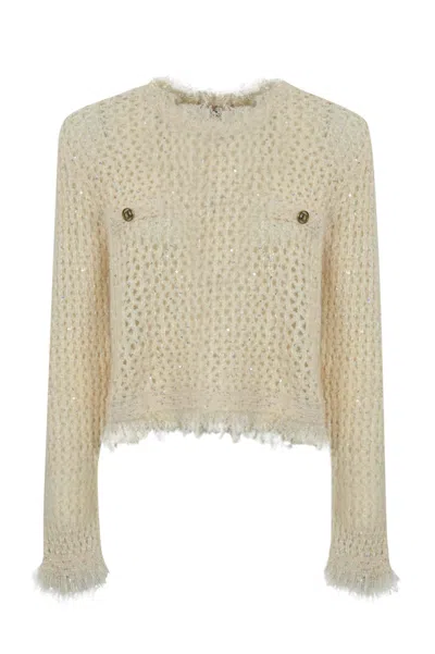 Twinset Mesh Jacquard Sweater In White