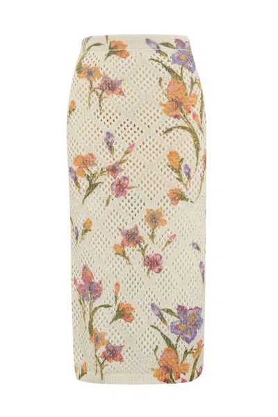 TWINSET MESH SKIRT WITH FLORAL PRINT