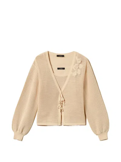 Twinset Mesh Stitch Cardigan And Top In Neutral