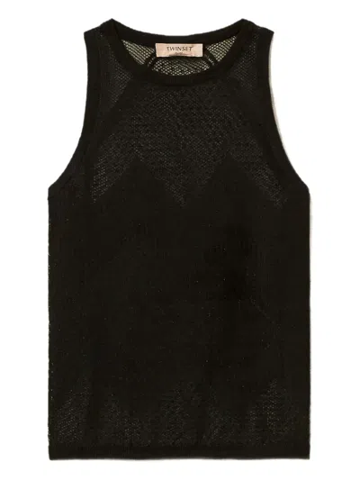 Twinset Mesh Tank Top In Black