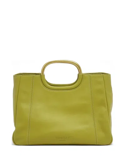 Twinset Metal-handle Leather Tote Bag In Purple