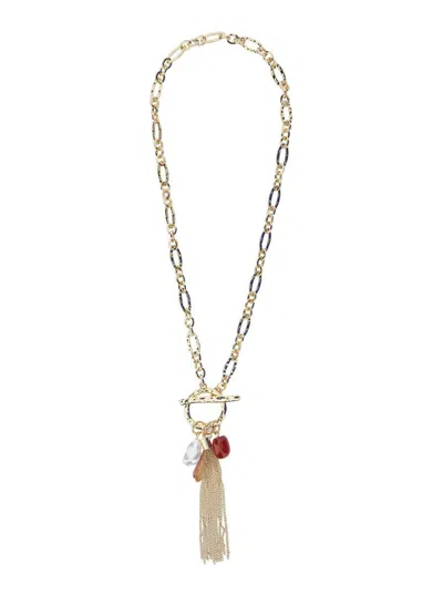 Twinset Metallic Chain-link Necklace With Tassel With Charms