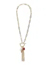 Twinset Metallic Chain-link Necklace With Tassel With Charms In Brass Woman In Grey