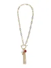 Twinset Metallic Chain-link Necklace With Tassel With Charms In Brass Woman In Grey