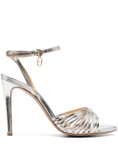 Twinset Metallic-effect Calf-leather Sandals In Silber