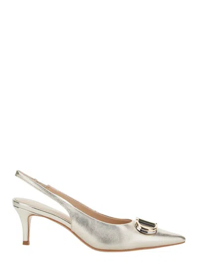Twinset Metallic Slingback Pumps With Oval D Logo Plaque On The Front