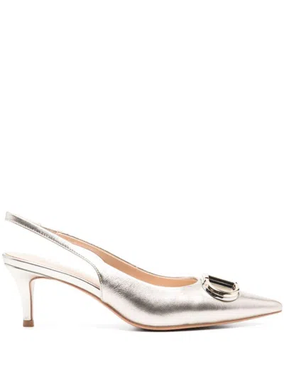 Twinset Metallic Slingback Pumps With Oval D Logo Plaque On The Front In Leather Woman
