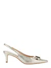 Twinset Metallic Slingback Pumps With Oval D Logo Plaque On The Front In Grey