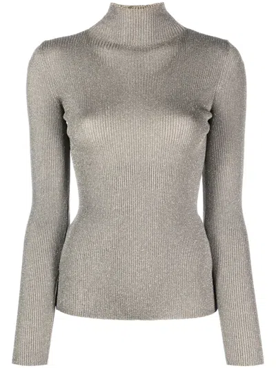 Twinset Metallic-threading Ribbed Jumper In Grau