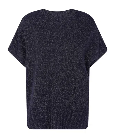 Twinset Metallic-thread Embellished Knit Sweater In Blue