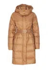 Twinset Mid-length Brown Puffer Coat With Belted Waist In Brown