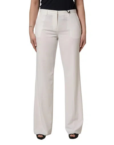 Pre-owned Twinset Mid Waisted Wide Leg Chino Women Trouser Women's Pants () In White