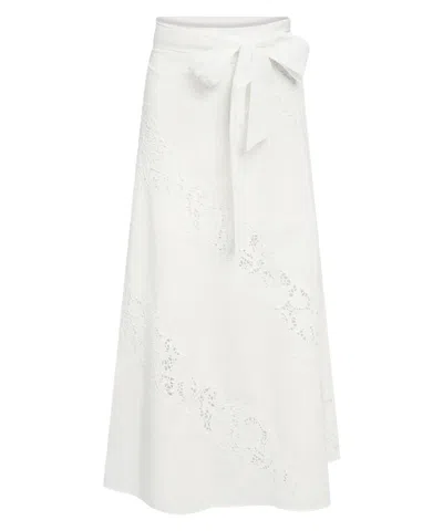 Twinset Midi A-line Skirt With Lace Inserts In White